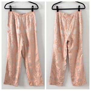 Shanghai Tang Silk High Waisted Trousers Side Zip Straight Leg Bottoms Embossed
